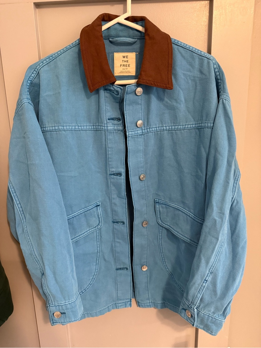 We The Free Light Blue lemon denim Jacket with Brown Collar